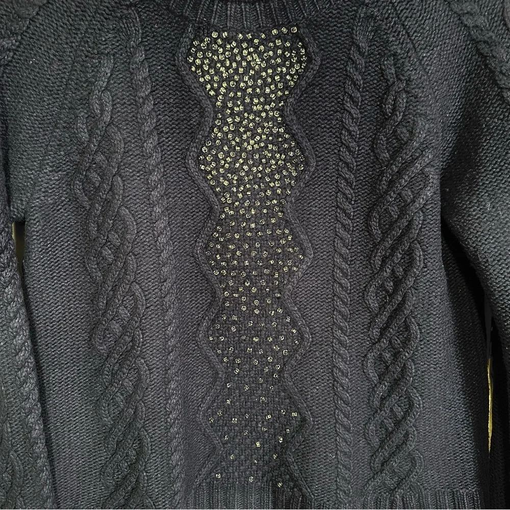 J. Crew Women’s L Navy Blue Beaded Wool Blend Cable Knit Sweater